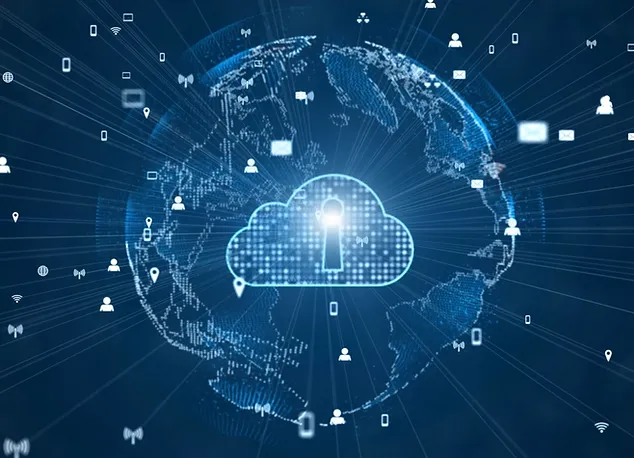 An abstract blue digital network representing a data breach