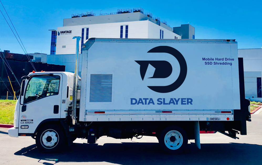 The Data Slayer mobile shredding truck used for on-site hard drive destruction