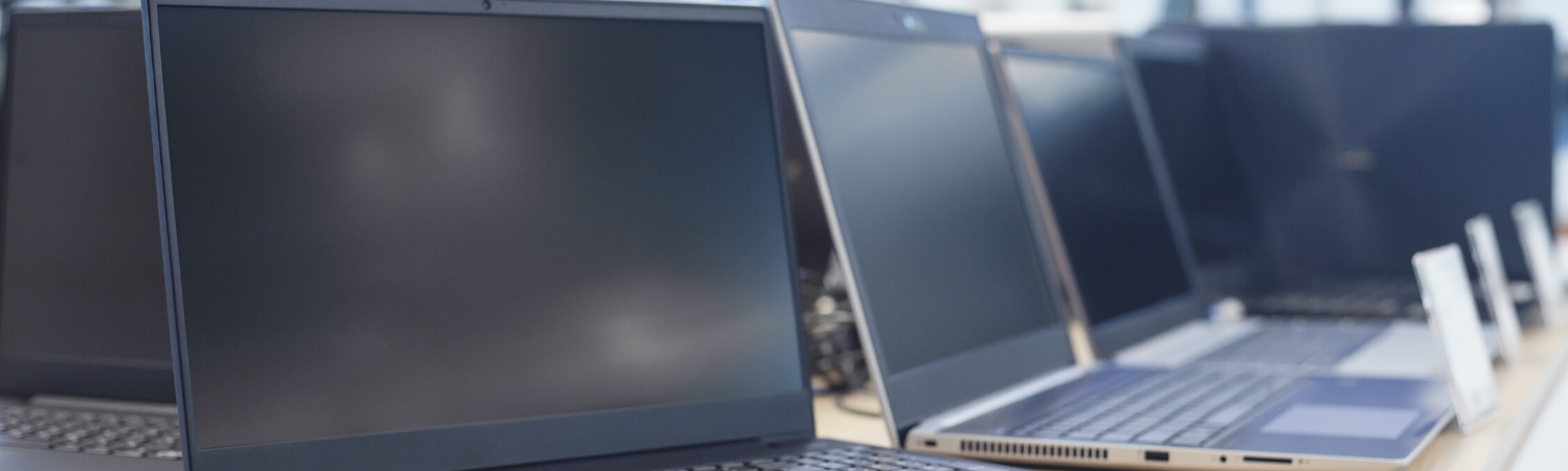 Wide banner of enterprise networking hardware illustrating IT asset remarketing